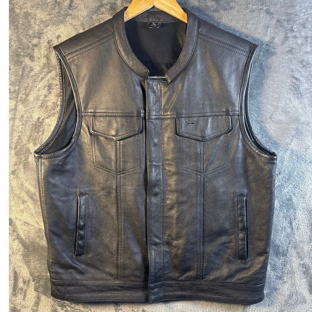 First Manufacturing Company "Blaster" Men's Motorcycle Leather Vest XL Black